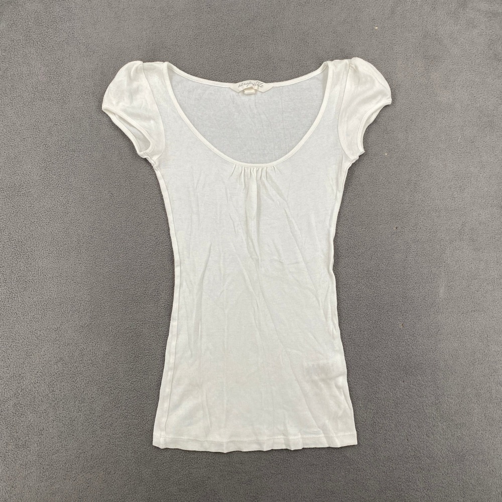Aeropostale White Cap Sleeve Scoop Neck Y2K Top XS Slim Fit Cinched Chest